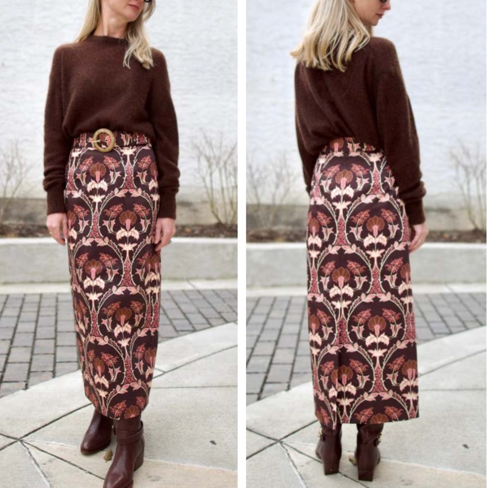 Cara Cara Brown Floral Midi Skirt - Picture 3 of 8